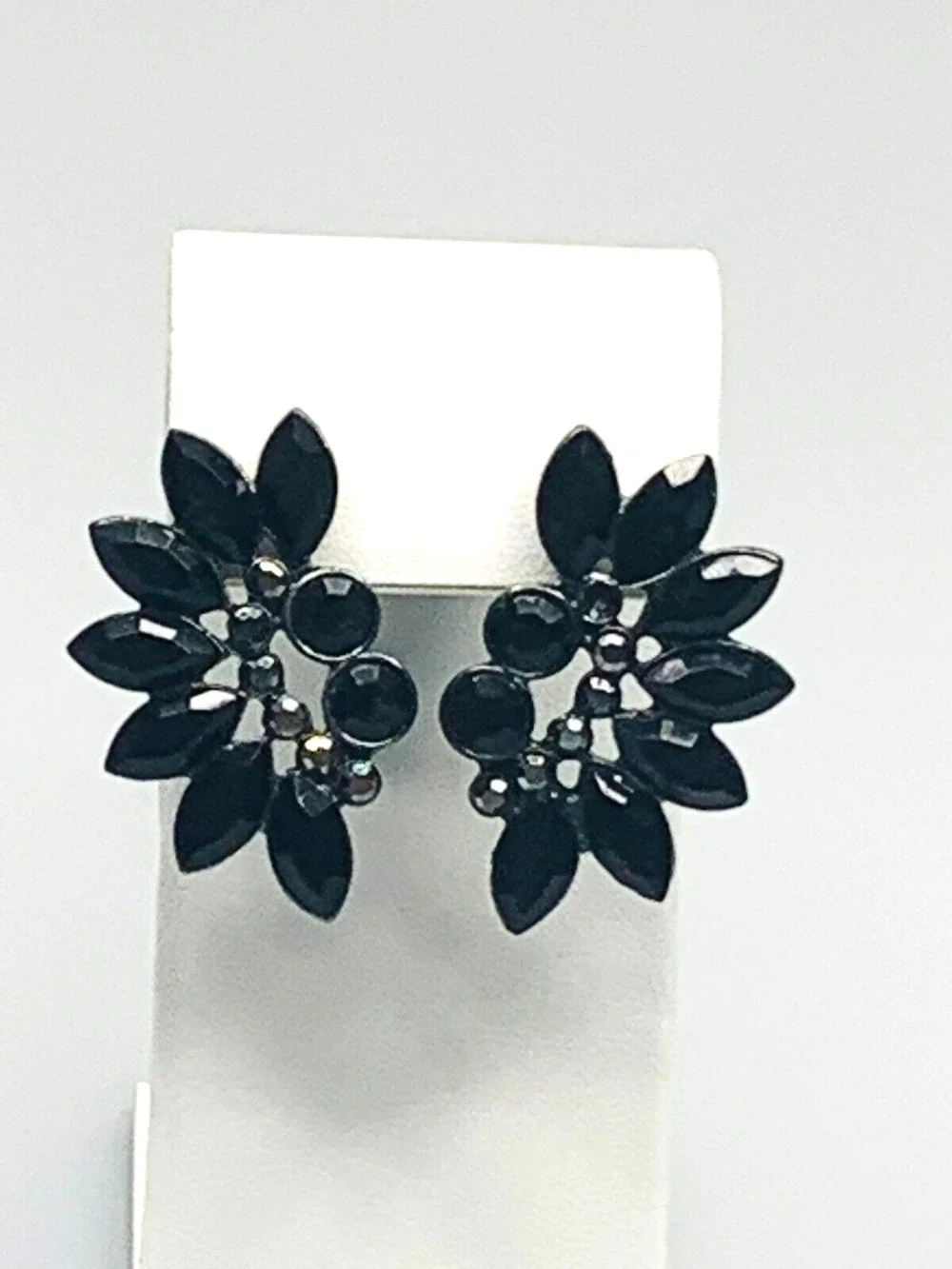 Elegant Black Cluster Marquise Earrings with Small Hematite Stones Pierced